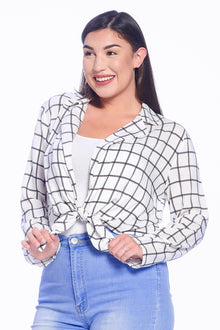 talent PLUS Plus Size Plaid Tie Front Cropped Shirt