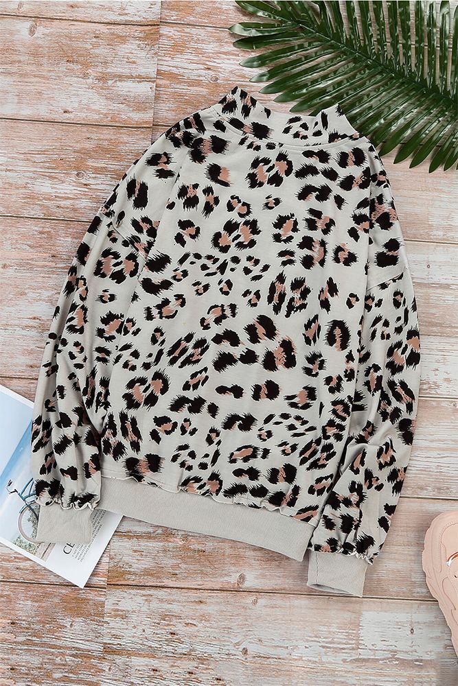 Leopard Zipped Collar Sweatshirt