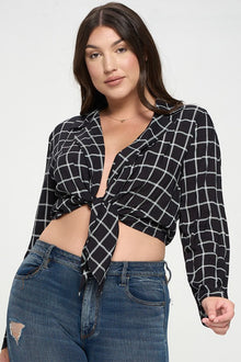 talent PLUS Plus Size Plaid Tie Front Cropped Shirt