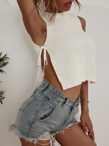 Mock Neck Knot Side Knit Top