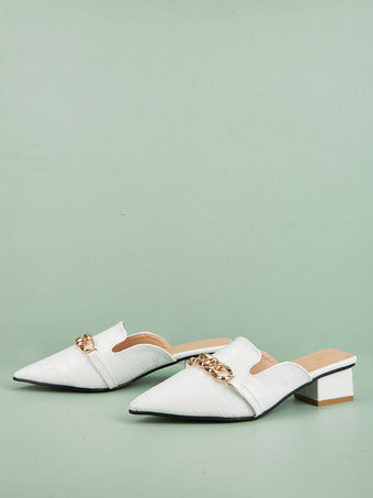 Chain Decor Croc Embossed Mule Heels