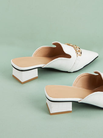 Chain Decor Croc Embossed Mule Heels