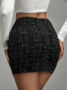 SXY Asymmetrical Hem Plaid Tweed Skirt