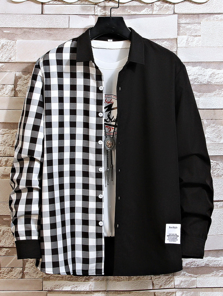 Men 1pc Gingham Print Button Front Shirt