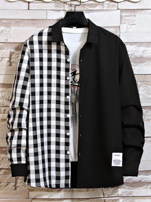 Men 1pc Gingham Print Button Front Shirt