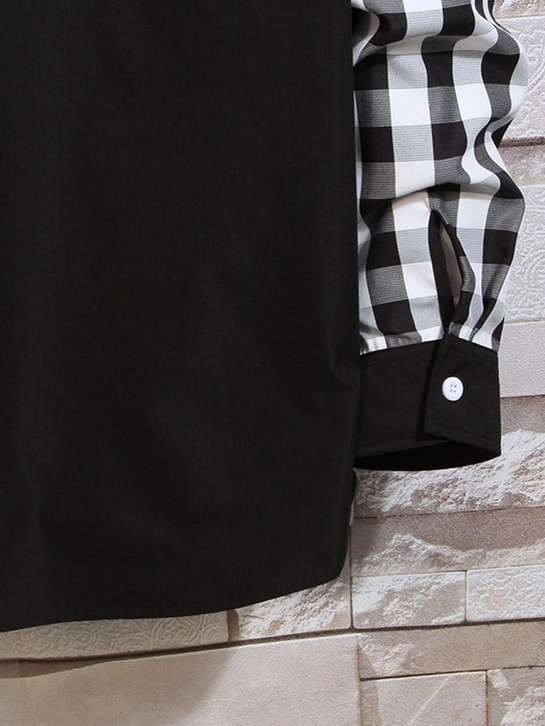 Men 1pc Gingham Print Button Front Shirt