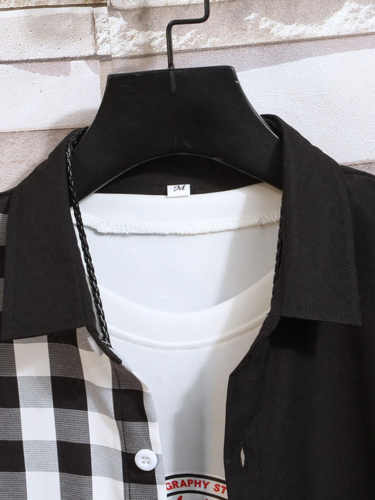 Men 1pc Gingham Print Button Front Shirt