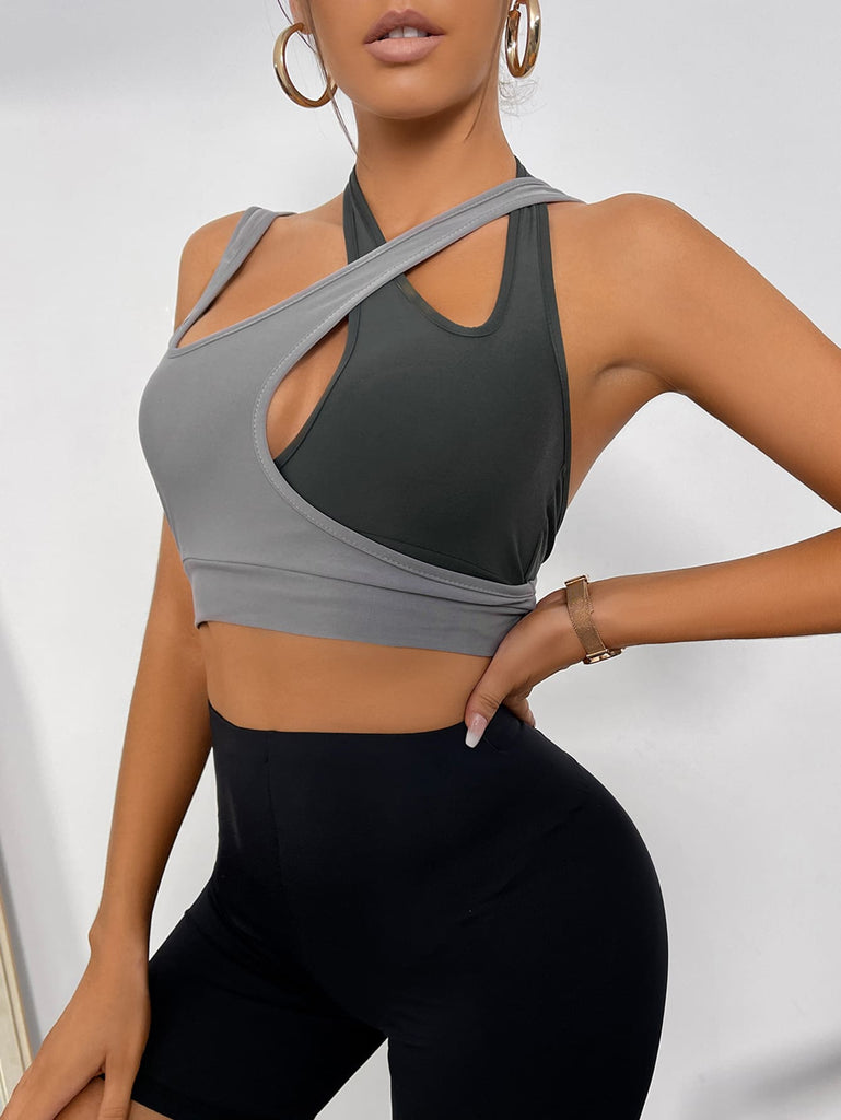 Two Tone Cut Out Criss Cross Crop Tank Top
