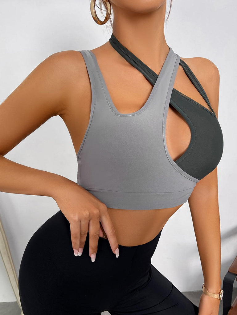 Two Tone Cut Out Criss Cross Crop Tank Top
