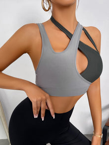 Two Tone Cut Out Criss Cross Crop Tank Top
