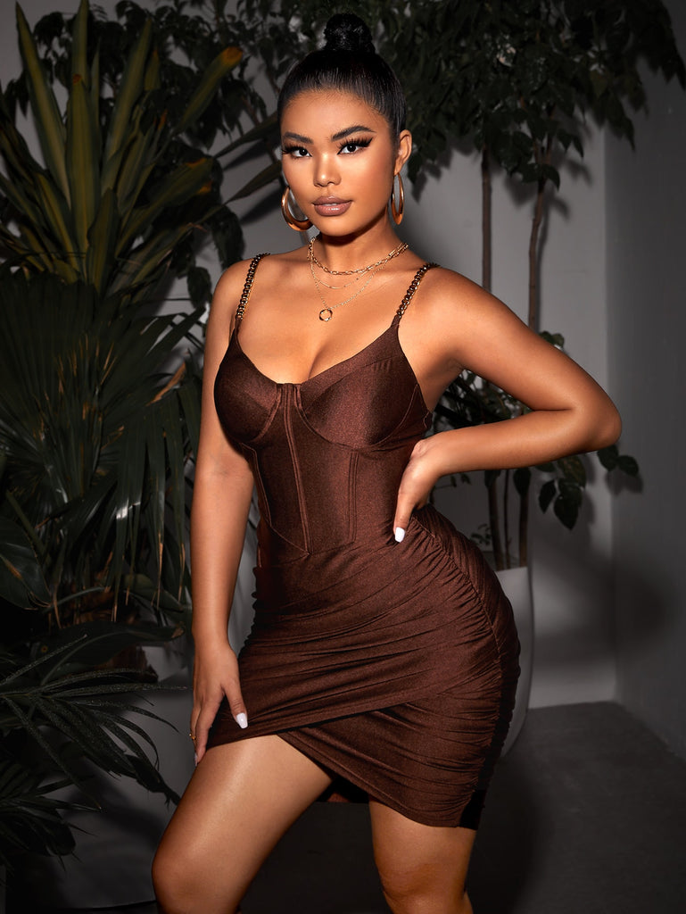 Chain Straps Wrap Bodycon Dress