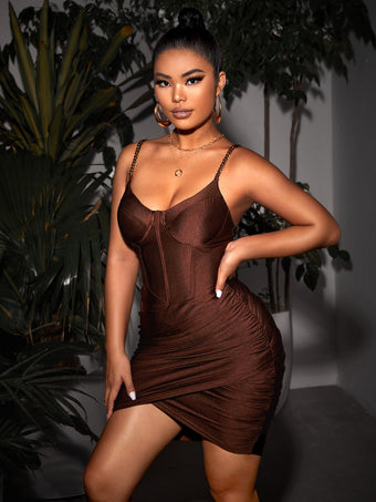 Chain Straps Wrap Bodycon Dress