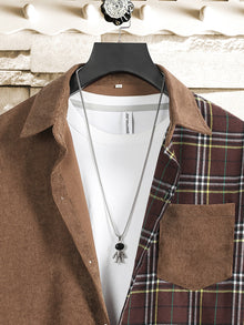 Men Plaid Panel Corduroy Shirt Without Tee