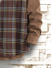 Men Plaid Panel Corduroy Shirt Without Tee