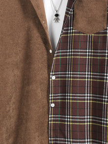 Men Plaid Panel Corduroy Shirt Without Tee