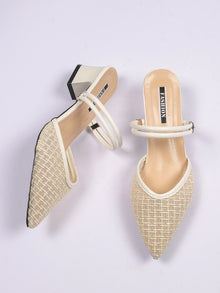 Knit Detail Chunky Heeled Mule Pumps