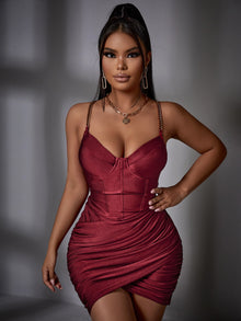 Chain Straps Wrap Bodycon Dress