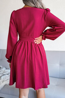 Deep V Puff Sleeve Ruched Mini Dress
