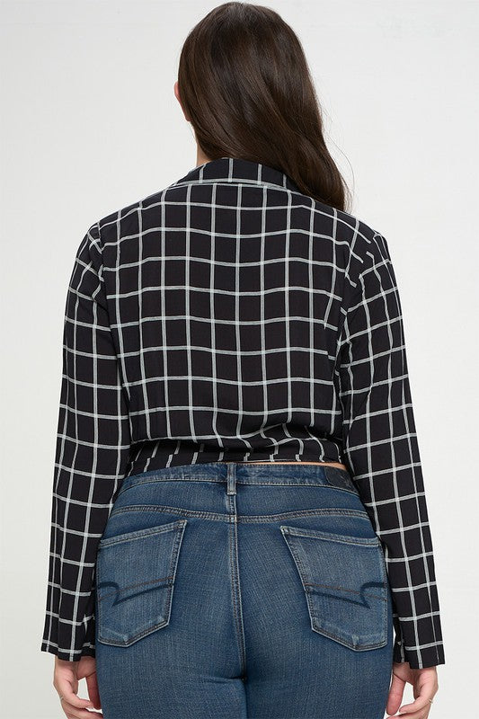 talent PLUS Plus Size Plaid Tie Front Cropped Shirt