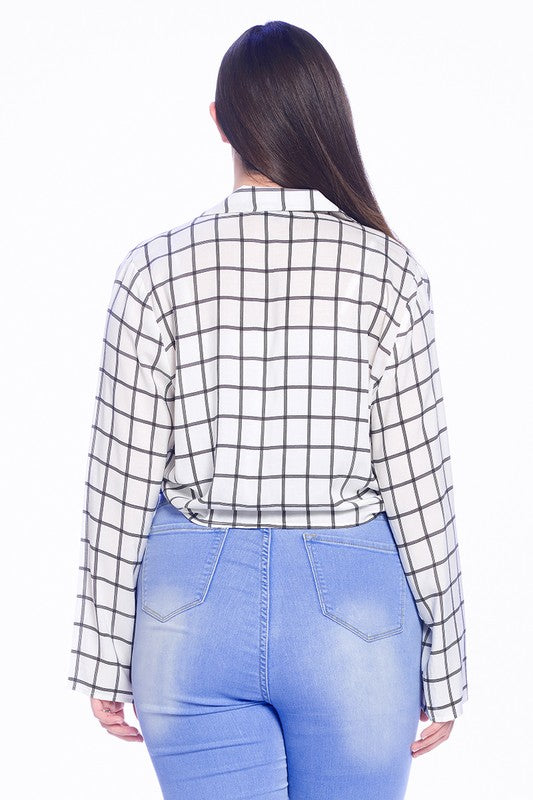 talent PLUS Plus Size Plaid Tie Front Cropped Shirt