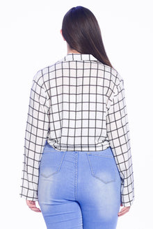 talent PLUS Plus Size Plaid Tie Front Cropped Shirt