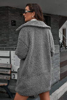 Button Front Lapel Collar Teddy Coat