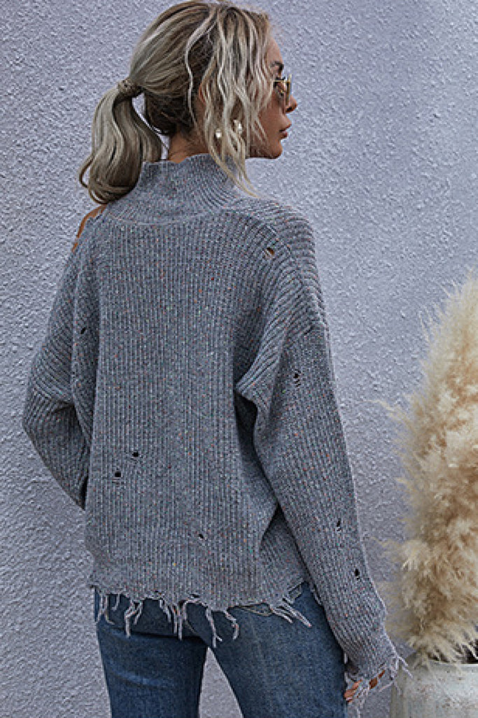 One Shoulder Distressed Sweater
