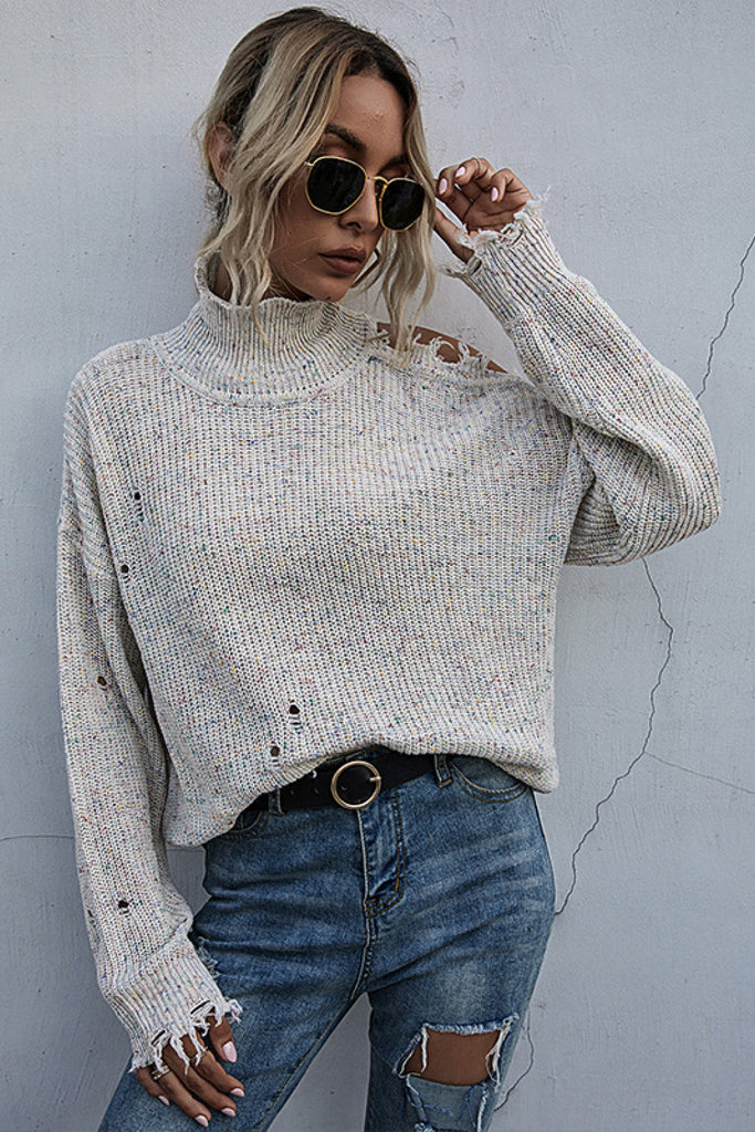 One Shoulder Distressed Sweater