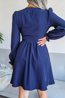 Deep V Puff Sleeve Ruched Mini Dress