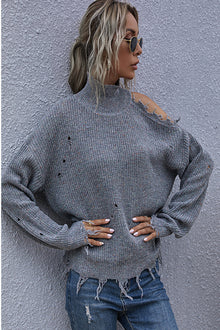 One Shoulder Distressed Sweater