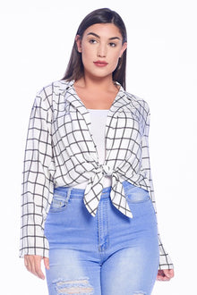 talent PLUS Plus Size Plaid Tie Front Cropped Shirt