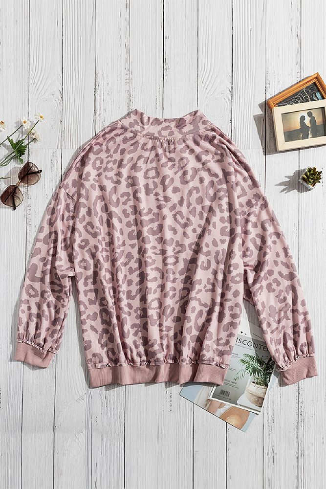 Leopard Zipped Collar Sweatshirt