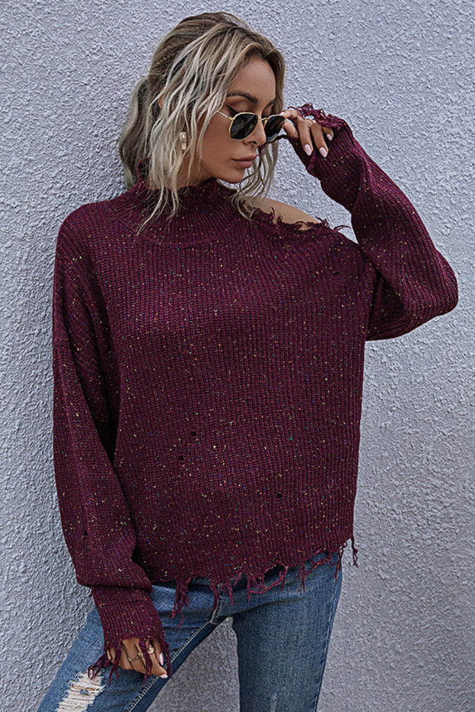 One Shoulder Distressed Sweater