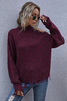 One Shoulder Distressed Sweater