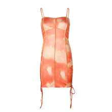 SUCHCUTE Tie Dye Women Dress Spaghetti Straps Ruched Ruffles Mujer Stretch Mini Dresses Modis Vintage Women Party Outfits