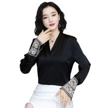 Korean Silk Women Shirts Women Satin Blouse Shirt Plus Size Elegant Woman Long Sleeve Embroidery Blouses Womens Tops and Blouses