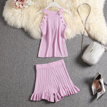 ALPHALMODA 2020 Summer Color Knit Top + Shorts Women 2pcs Lounge Wear Sets Popular Button Tank Top Shorts 2pcs Clothes Set