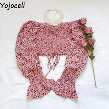 Yojoceli boho beach print blouses shirt women long sleeve ruffle short blouse tops female blusas