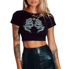Women Short Sleeve Dragon Print T-shirt Summer Fashion Crop Top for Shopping Daily Wear