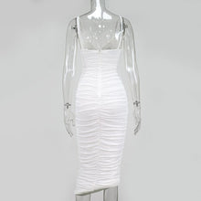 SRUBY Elegant White Mesh Dress Women Chic Spaghetti strap Blackless Midi Bodycon Dresses Summer Club Wear Party Long Dress 2020