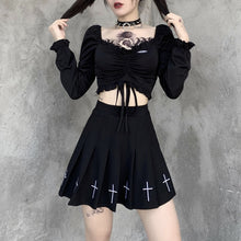 InsGoth Bandage Bodycon Long Sleeve Crop Tops Female Black V-neck Streetwear Punk Slim Tops Autumn Gothic Harajuku Top