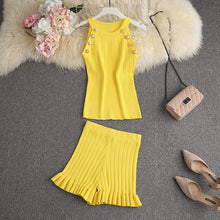 ALPHALMODA 2020 Summer Color Knit Top + Shorts Women 2pcs Lounge Wear Sets Popular Button Tank Top Shorts 2pcs Clothes Set
