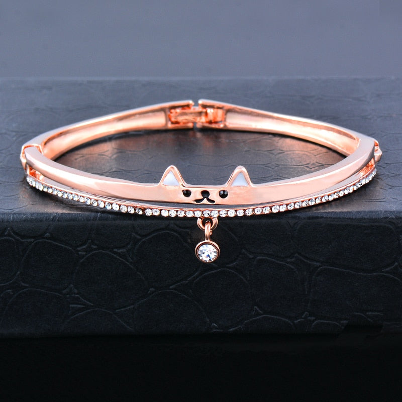 SINLEERY Romantic Black Heart Bangle Cuff For Women Gold Silver Color Crystal Heart Pendant Bracelets Women SL151 SSC