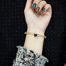 SINLEERY Romantic Black Heart Bangle Cuff For Women Gold Silver Color Crystal Heart Pendant Bracelets Women SL151 SSC