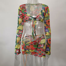 ANJAMANOR Floral Printed Mesh Sexy Top and Skirts Sets Summer Vacation Outfits 2021 Rave Party Club Wear Two Piece Set D85-CE11