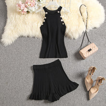 ALPHALMODA 2020 Summer Color Knit Top + Shorts Women 2pcs Lounge Wear Sets Popular Button Tank Top Shorts 2pcs Clothes Set