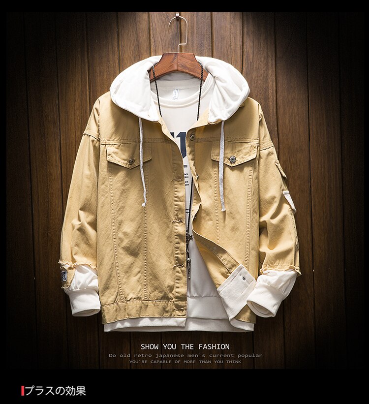 Men Hooded Denim Jackets Jean Coats New Spring Autumn Men Holes Casual Denim Coats And Jackets Loose Jean Jackets Size 4XL