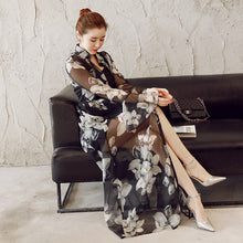 Plus Size Thin Flower Printed Chiffon Cardigan Women Maxi Poncho 2020 Summer Fashion Female Long Kimonos Outwear Coat