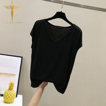 Harajuku Solid Color T-shirt Women Casual Loose V-neck Sleeveless Women Clothes Tops Fashion Casual Stitching Slim Women Tshirt