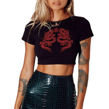 Women Short Sleeve Dragon Print T-shirt Summer Fashion Crop Top for Shopping Daily Wear